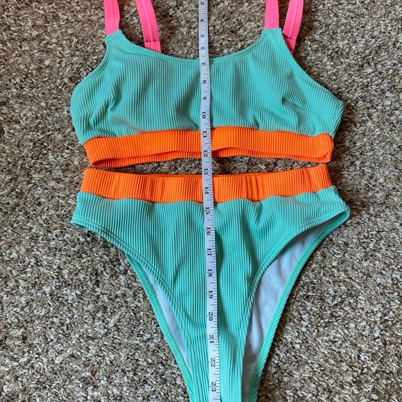 Cupshe 2 Piece Bikini Medium Green Neon High Waist Cheeky - Picture 6 of 6